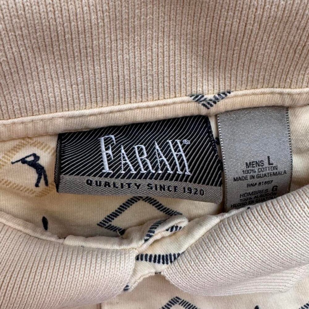 Farah Vintage y2k yellow diamond distressed golf polo sz L cotton grandpa sporty - Picture 3 of 8